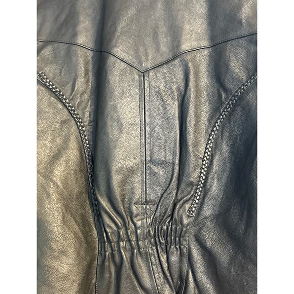 Braided Heavy Black Leather Biker Jacket - Picture 4 of 8